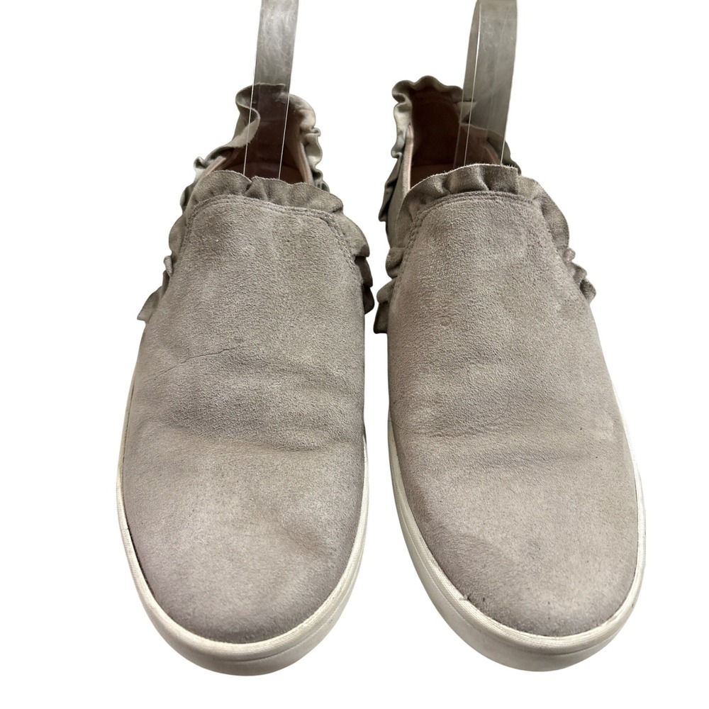 Kate Spade New York Grey Suede Ruffle Slip On Sneakers‎ Women 10M Taupe Flats